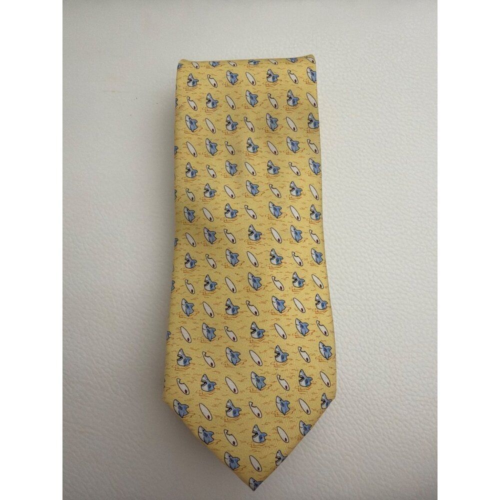 Tommy Hilfiger Yellow Silk Sharks And Surfboard Men’s Necktie